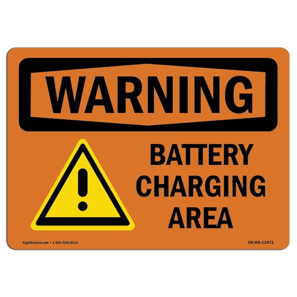 Safety Sign, OSHA WARNING, 7" Height, Aluminum, Battery Charging Area, Landscape, L-12471